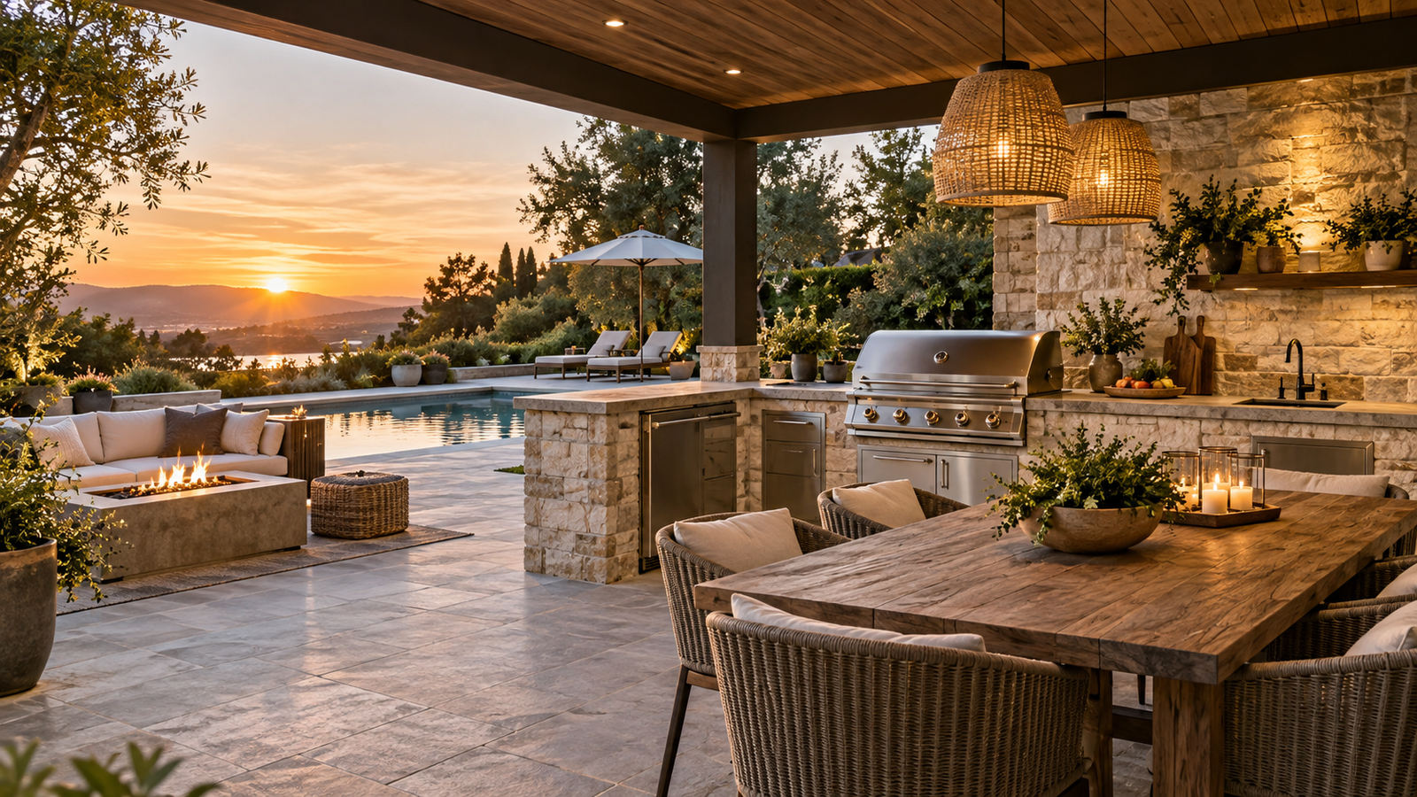 Luxury outdoor kitchen and entertaining terrace