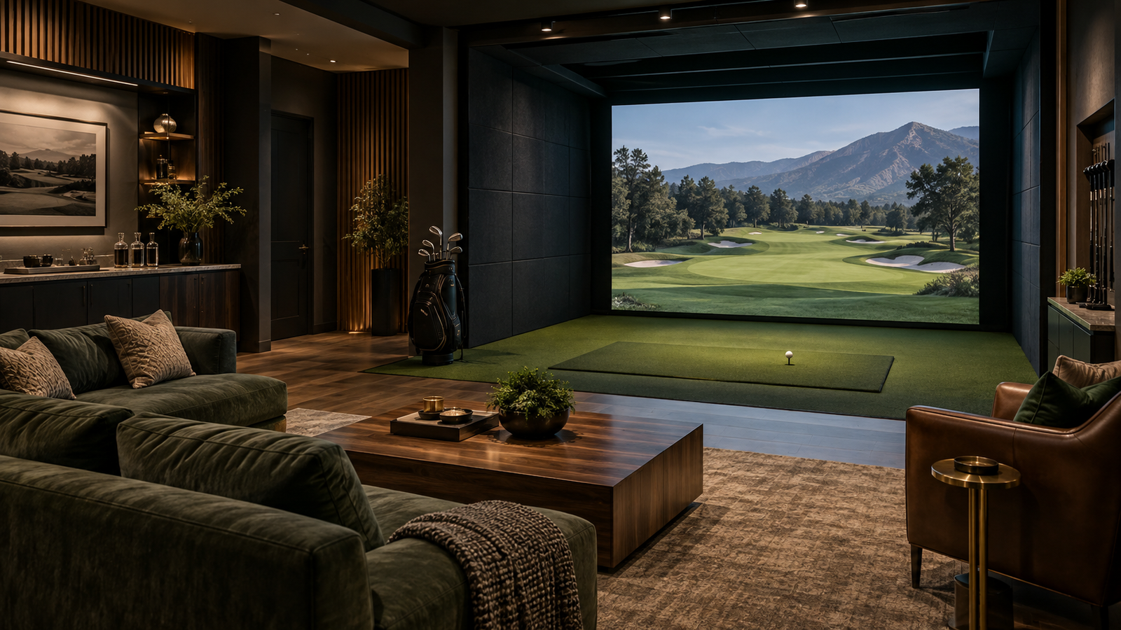 Premium indoor home golf simulator room